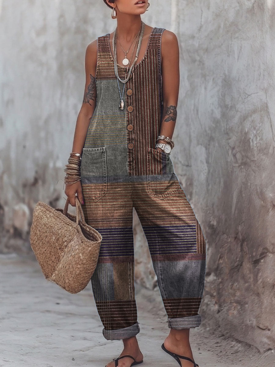 Women's Retro Geometry Print Casual Jumpsuit