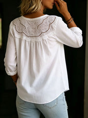 Women's Crocheted Openwork Lace Long-sleeve V-neck Shirt