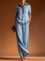 Casual And Cozy Linen And Cotton Shirt And Pants Two-piece Set