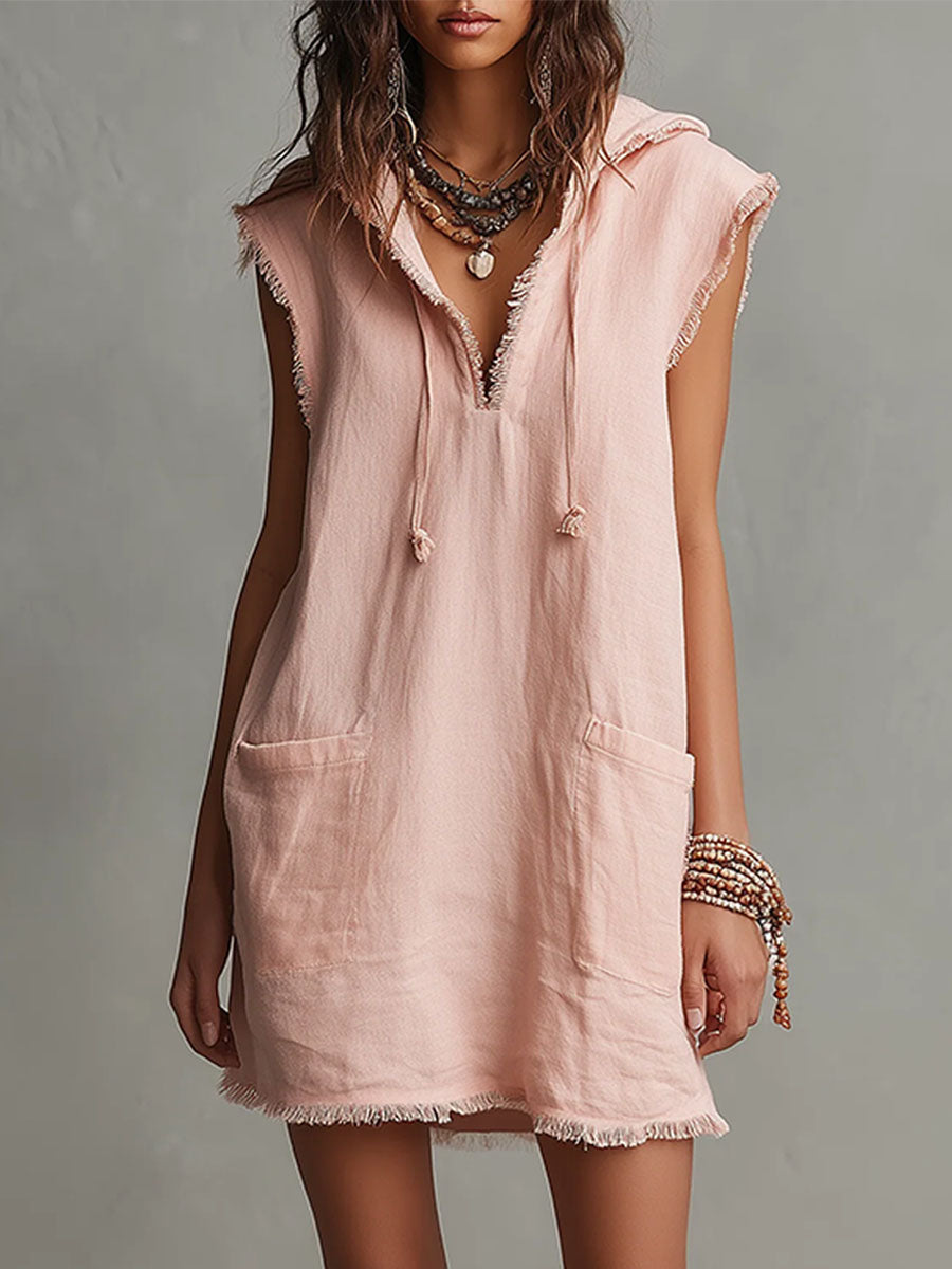 Women's Retro-Sporty Cotton-Linen Dress