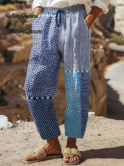 Women's Retro Polka Dot Art Print Casual Cotton And Linen Shirt