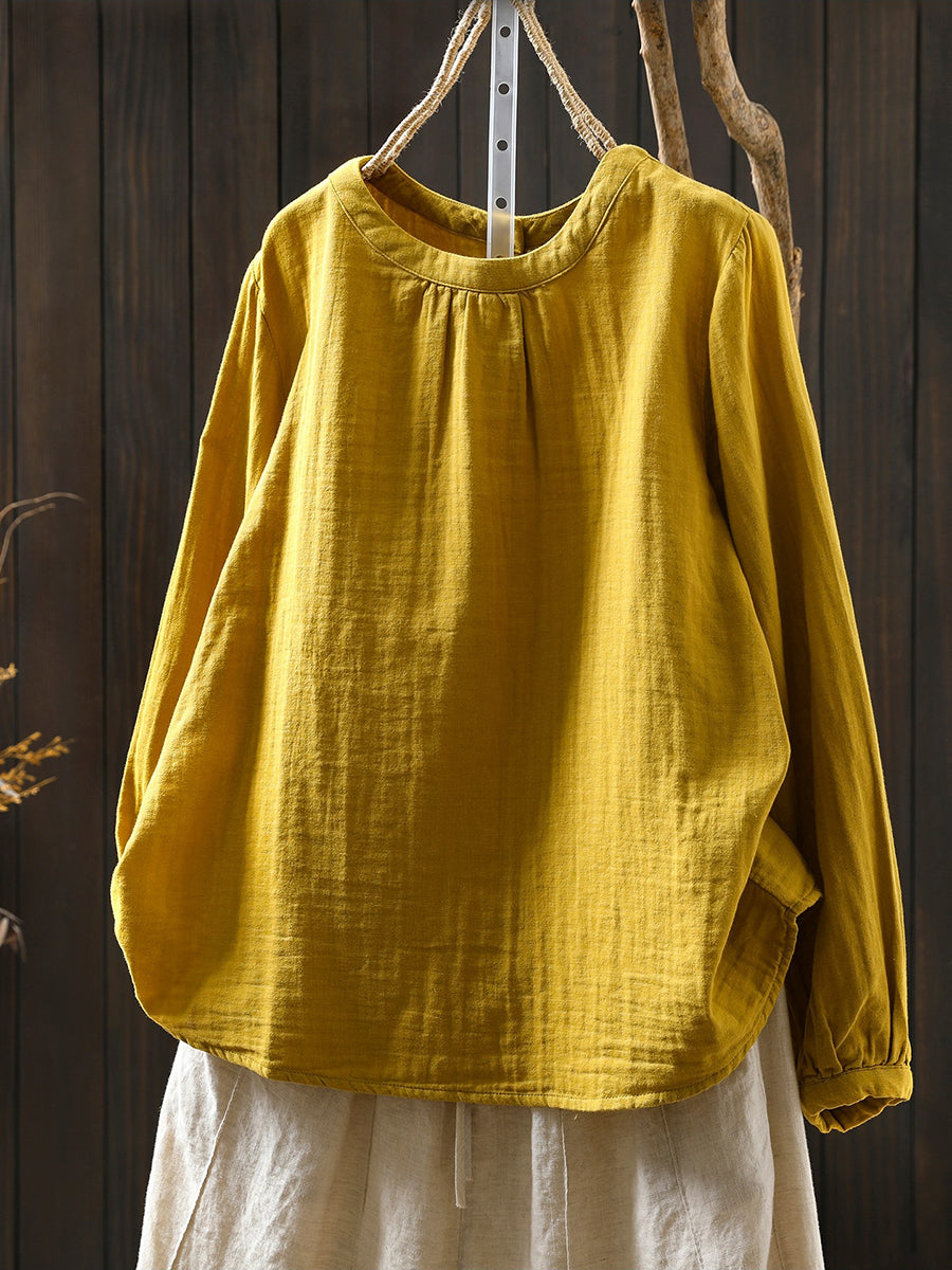 Women Spring Artsy Pure Color 100%Cotton Shirt