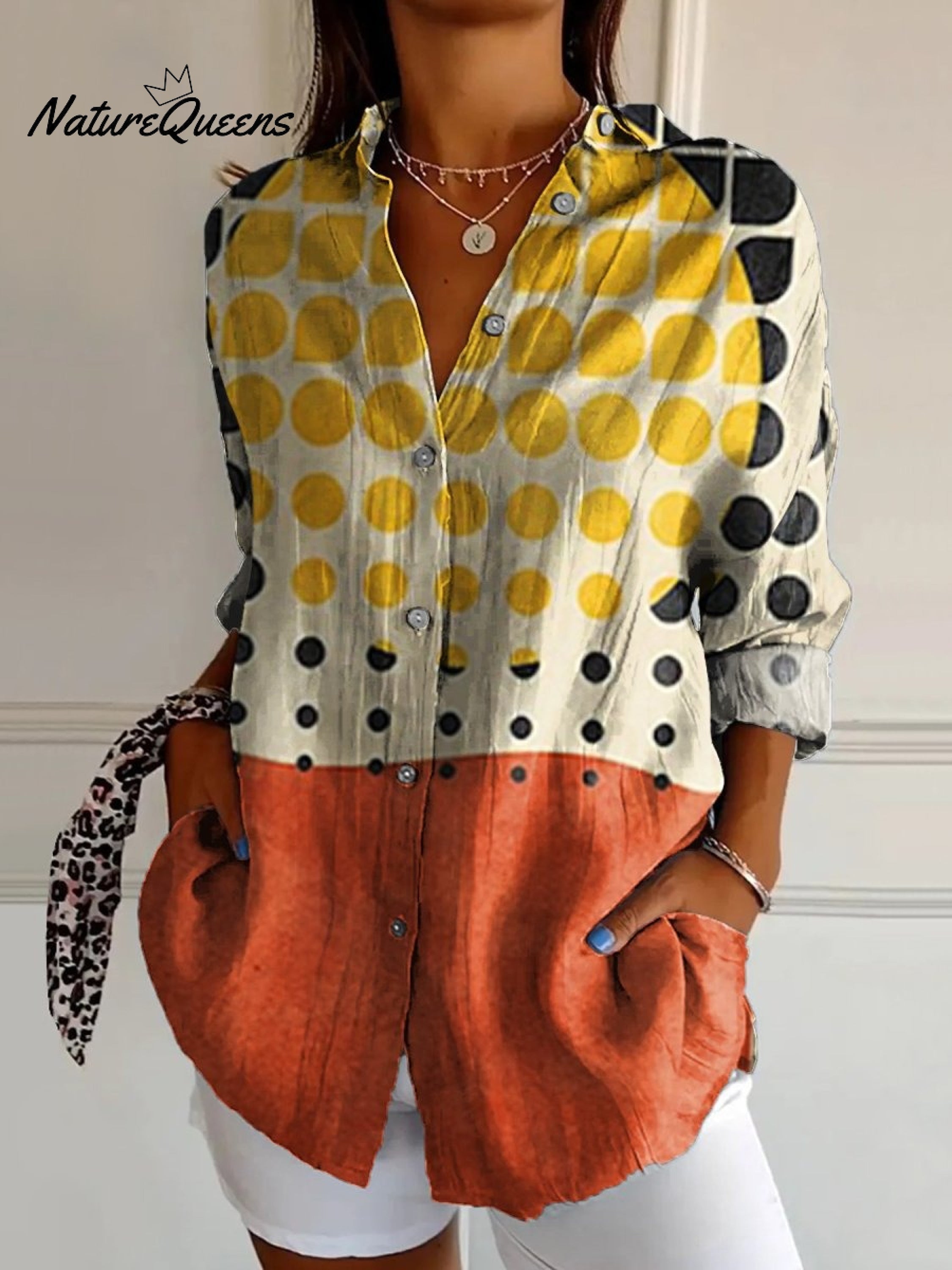 Bohemian Color Block Abstract Art Cotton and Linen Shirt