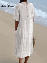 Women's Pocket Linen Dress（Convertible Dress With Front And Back Option）