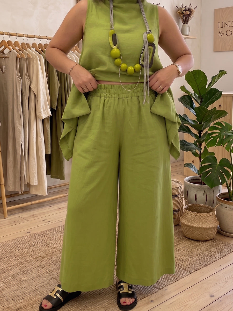 Artistic Cut Shirt & Wide-leg Pants Cotton-linen Two-piece Set