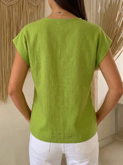Casual Solid-color V-neck Cotton-linen Blouse