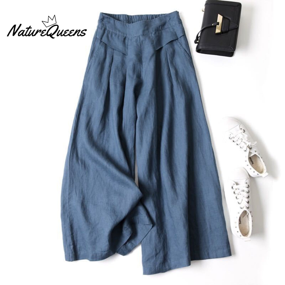 Cotton linen loose semi-elastic cropped pants