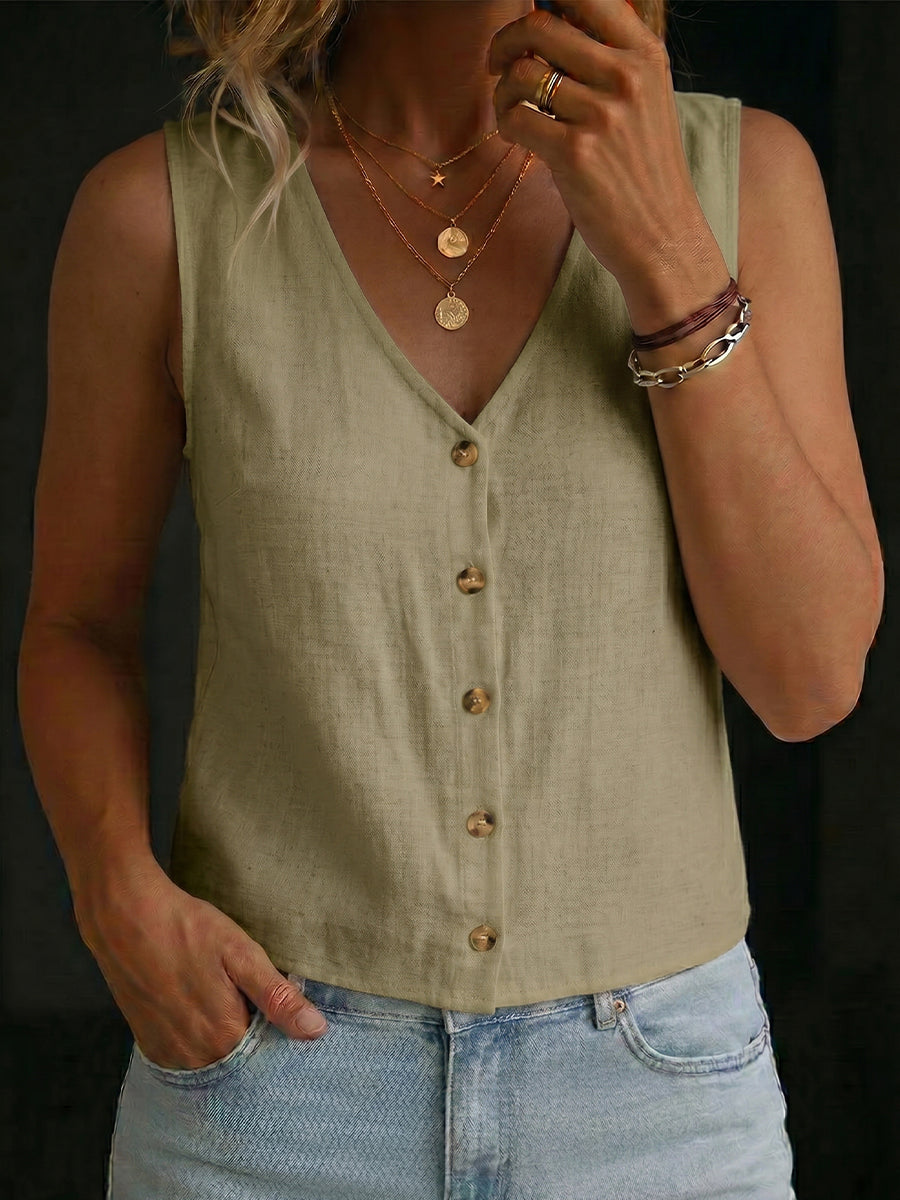 Women's Linen V-neck Sleeveless Top