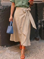Women's High-waisted Loose-fit A-line Cotton-linen Skirt