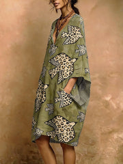 Women's Leopard Print V-neck Pocket Dress