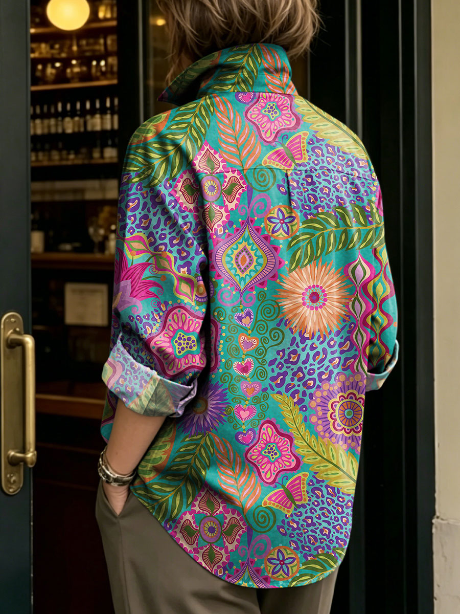 Women's Colorful Flowers Print Shirt