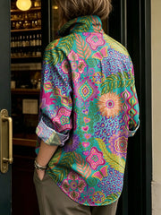 Women's Colorful Flowers Print Shirt