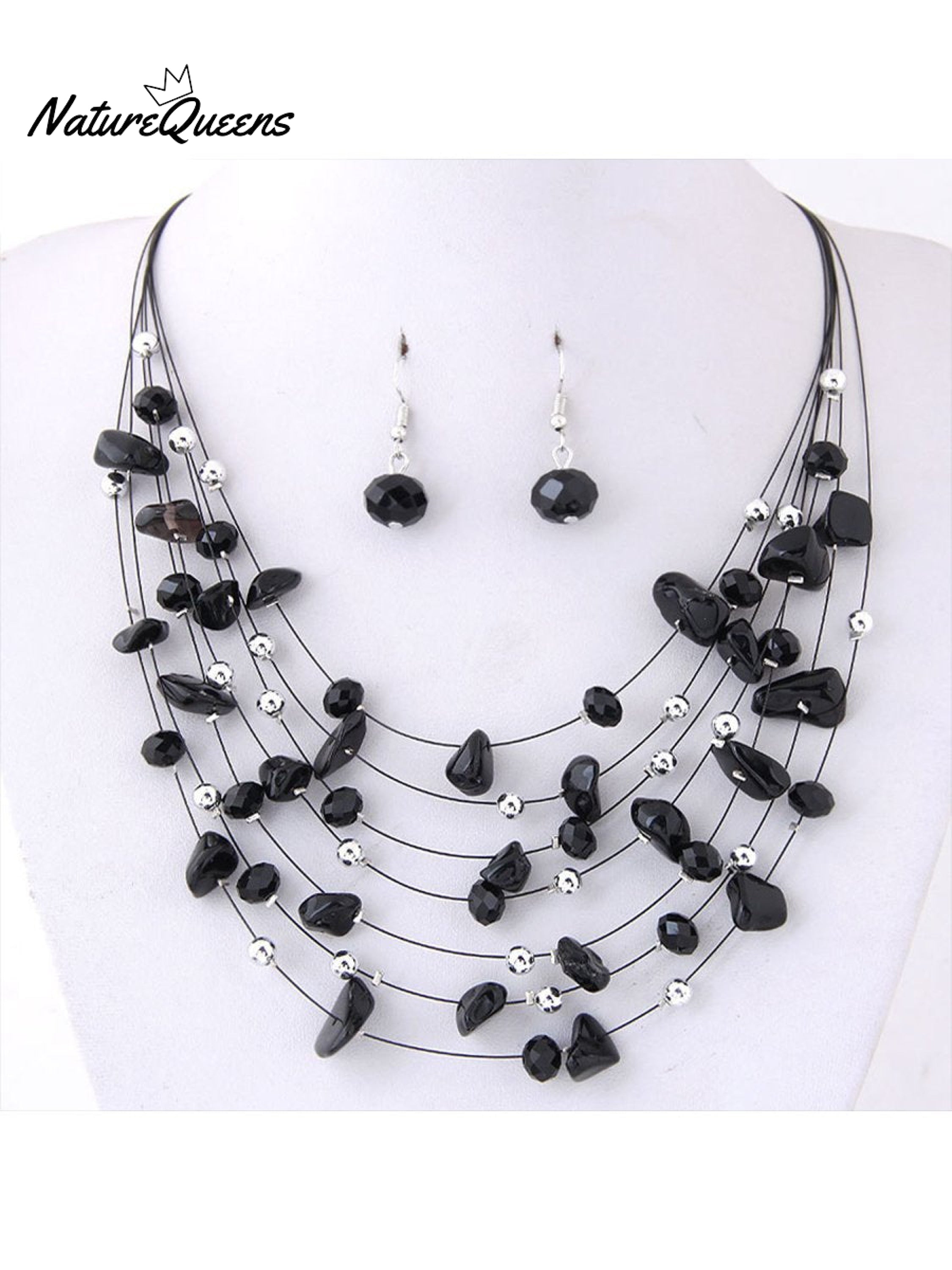 Bohemian Crystal Layered Necklace and Earrings Set
