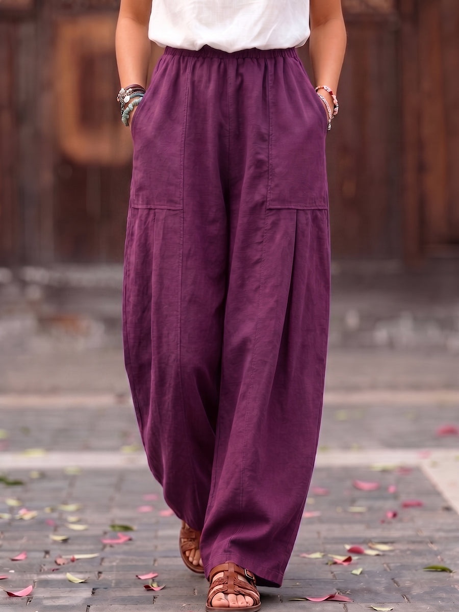 Cozy Casual Pleated Cotton-linen Wide-leg Pants