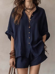 Women'S Casual Shirt And Shorts Set