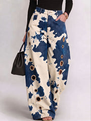 Women's Abstract Print High-waisted Wide-leg Jeans