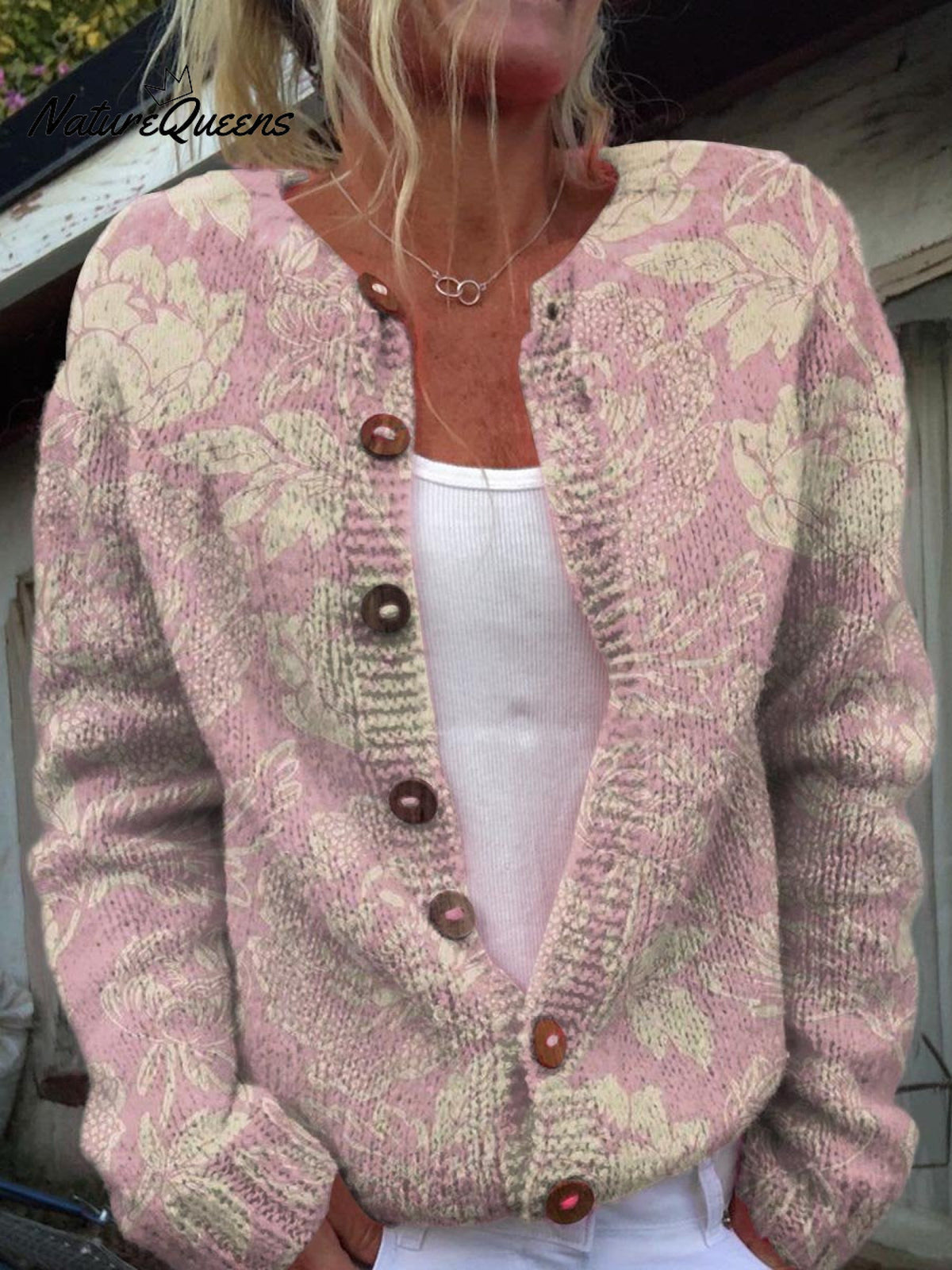 Women's Lovely Floral Art Print Buttoned Cardigan Sweater