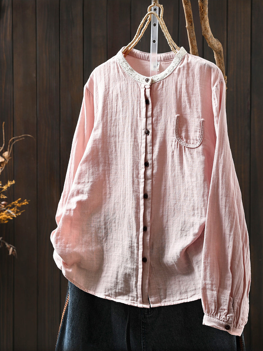 Women Spring Artsy Colorblock 100%Cotton Shirt