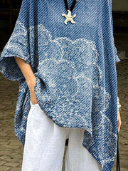 Women's Retro Floral Art Print Casual Cotton Long Shirt