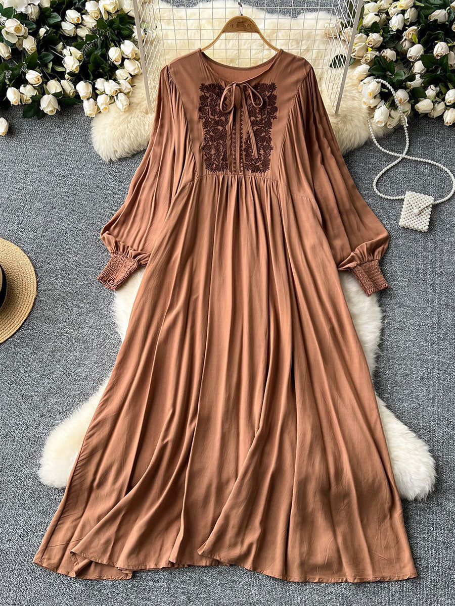 Women's Loose-fit Vacation-style Embroidered Dress