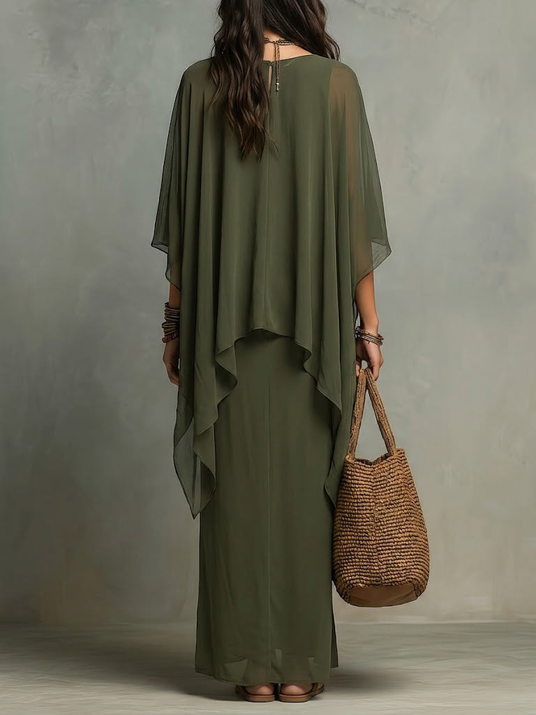 Loose And Elegant Chiffon Top And Sleeveless Cotton Dress Two-piece Set