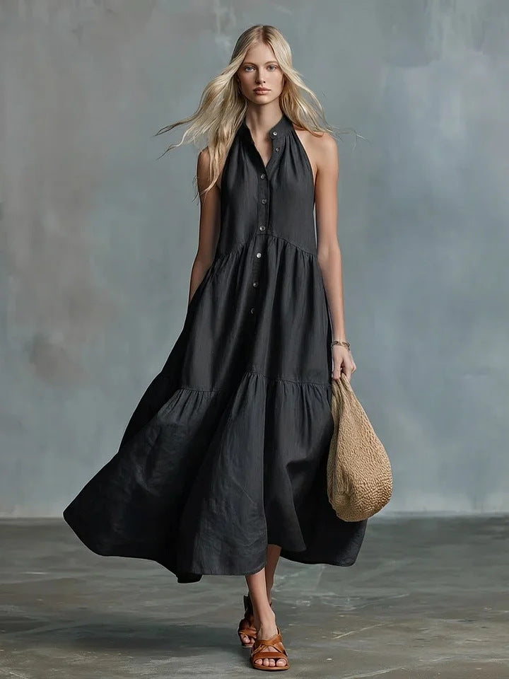 Women's Sleeveless Casual Loose Linen Button-down Dress