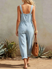 Women's Sleeveless Casual Loose-fit Denim Jumpsuit
