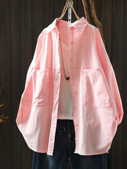 Women Spring Casual Pure Color Turn-down Collar Shirt