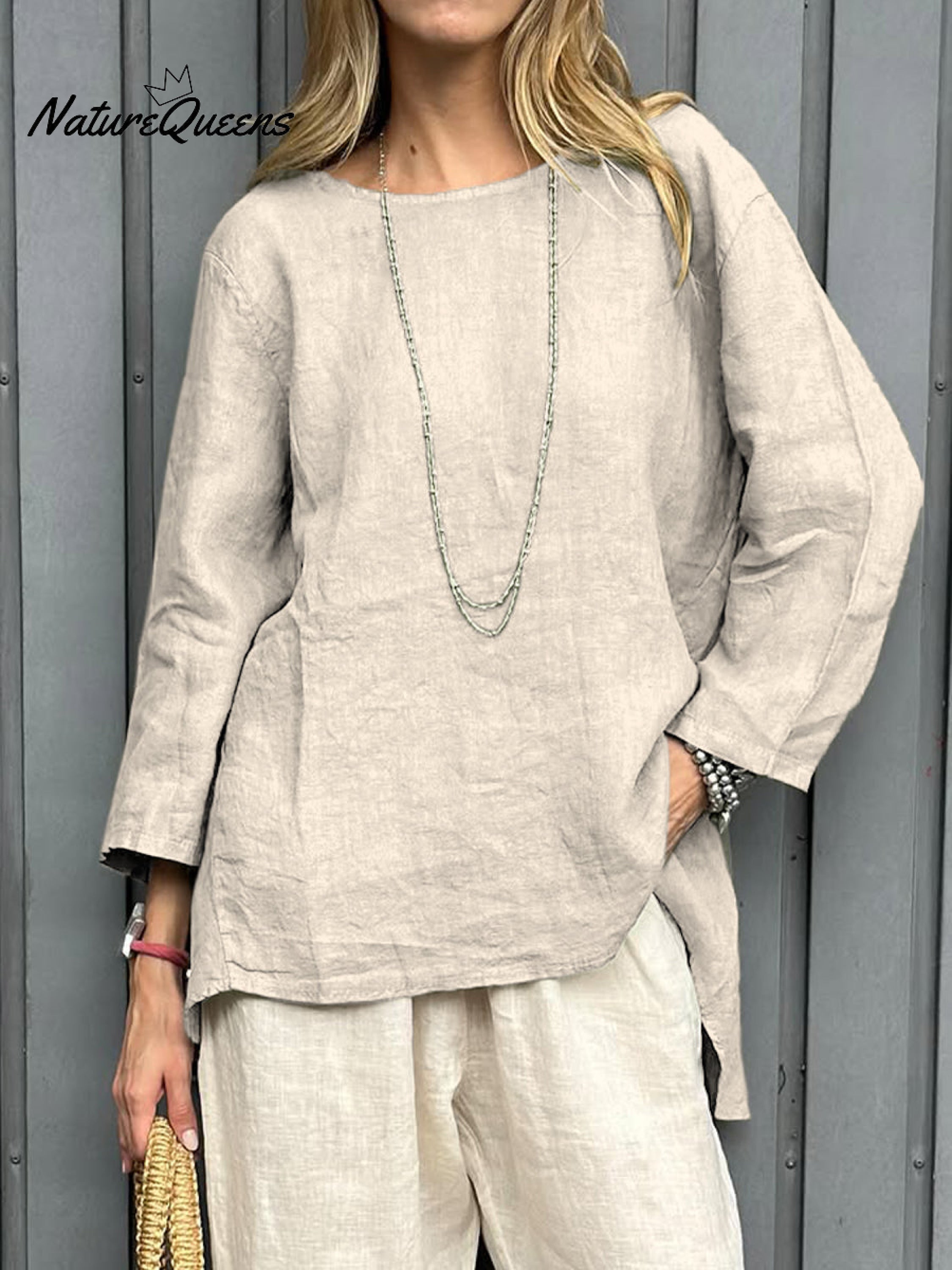 Women's Casual Cotton And Linen 3/4 Sleeve Shirt