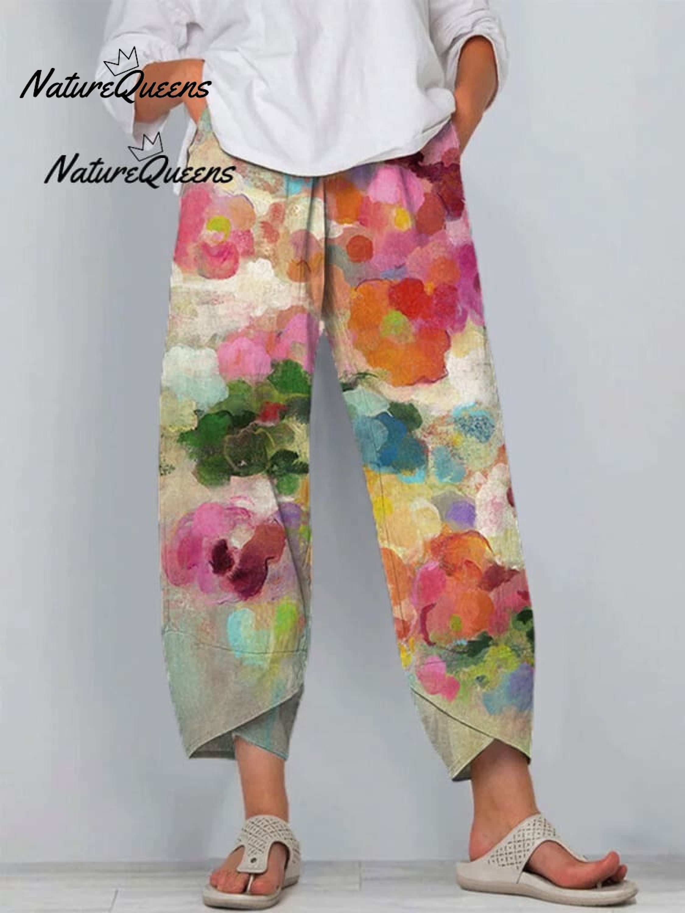 Women'sFloral Art Print Casual Cotton And Linen 3/4 Sleeve Shirt