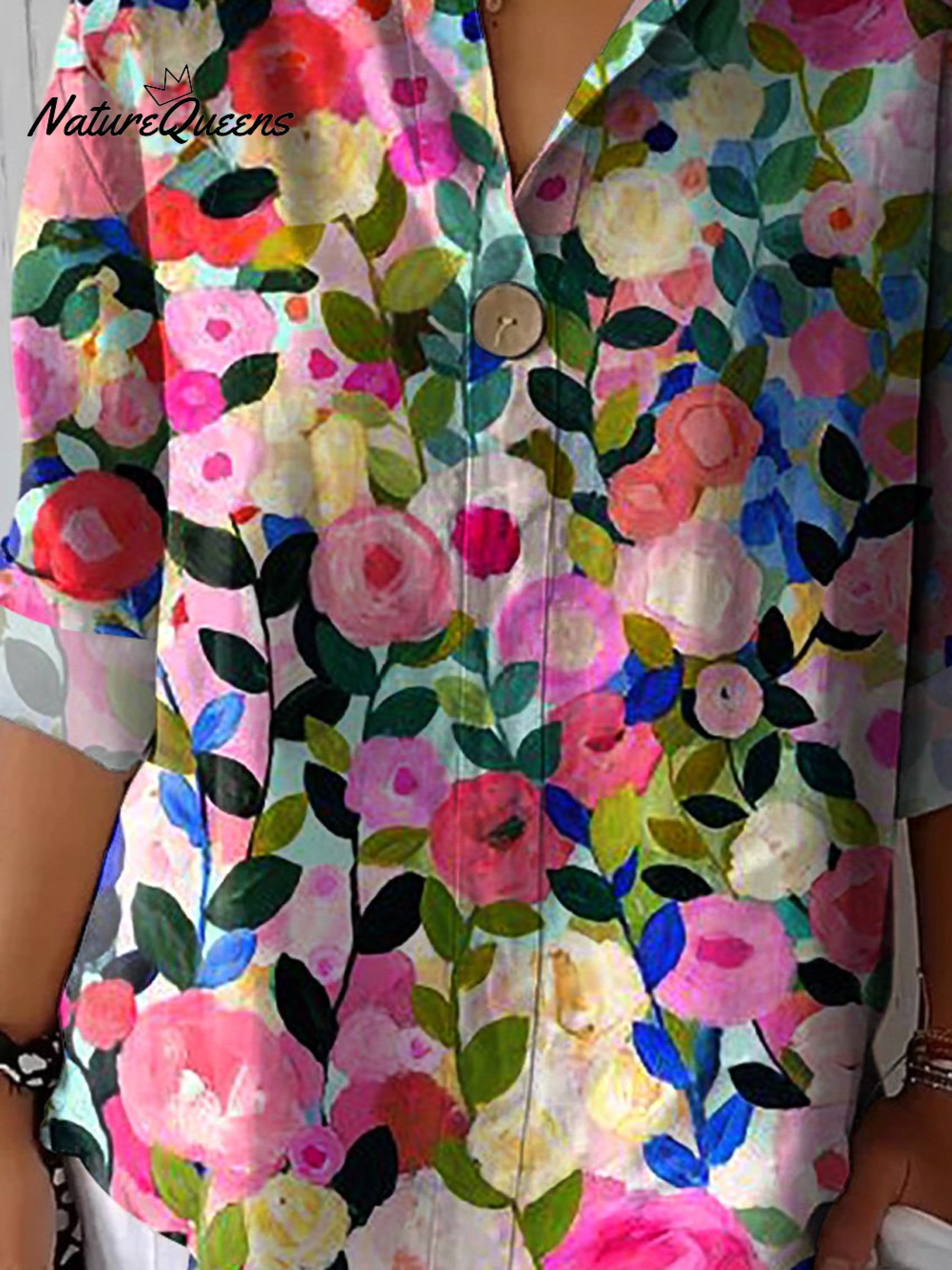 Colorful Spring Floral Garden Printed Women's Casual Cotton Linen Shirt