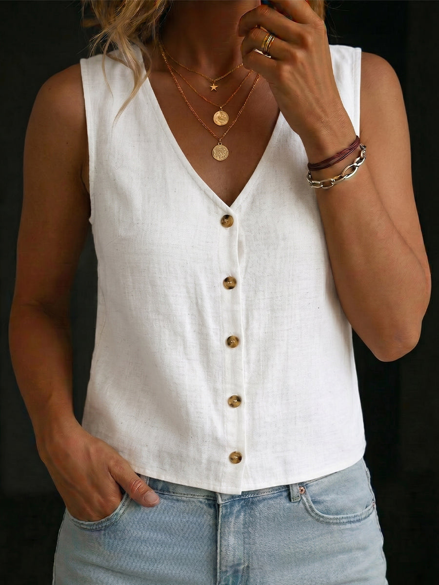 Women's Linen V-neck Sleeveless Top