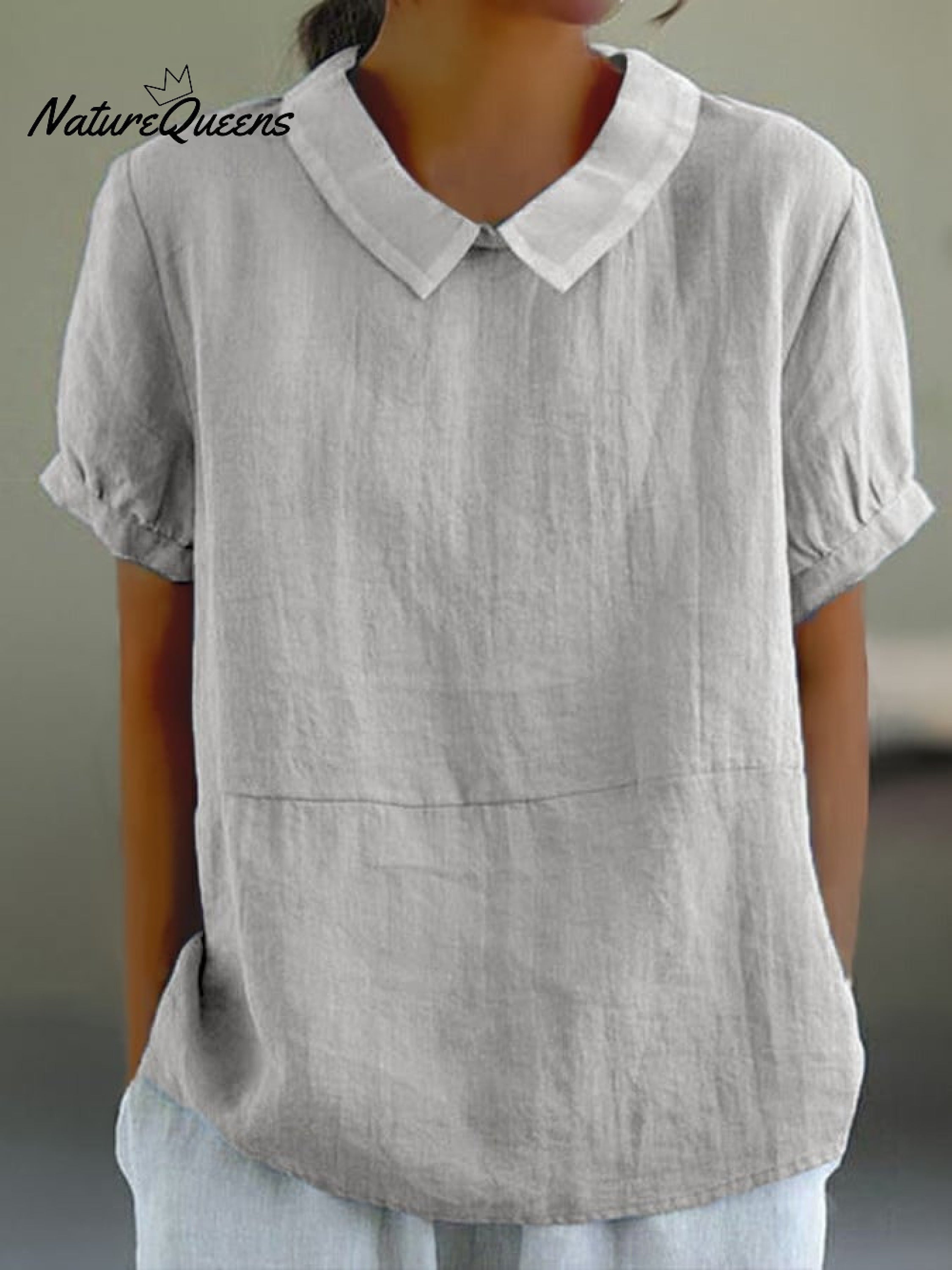 Blue Plain Short Sleeve Round Neck Top