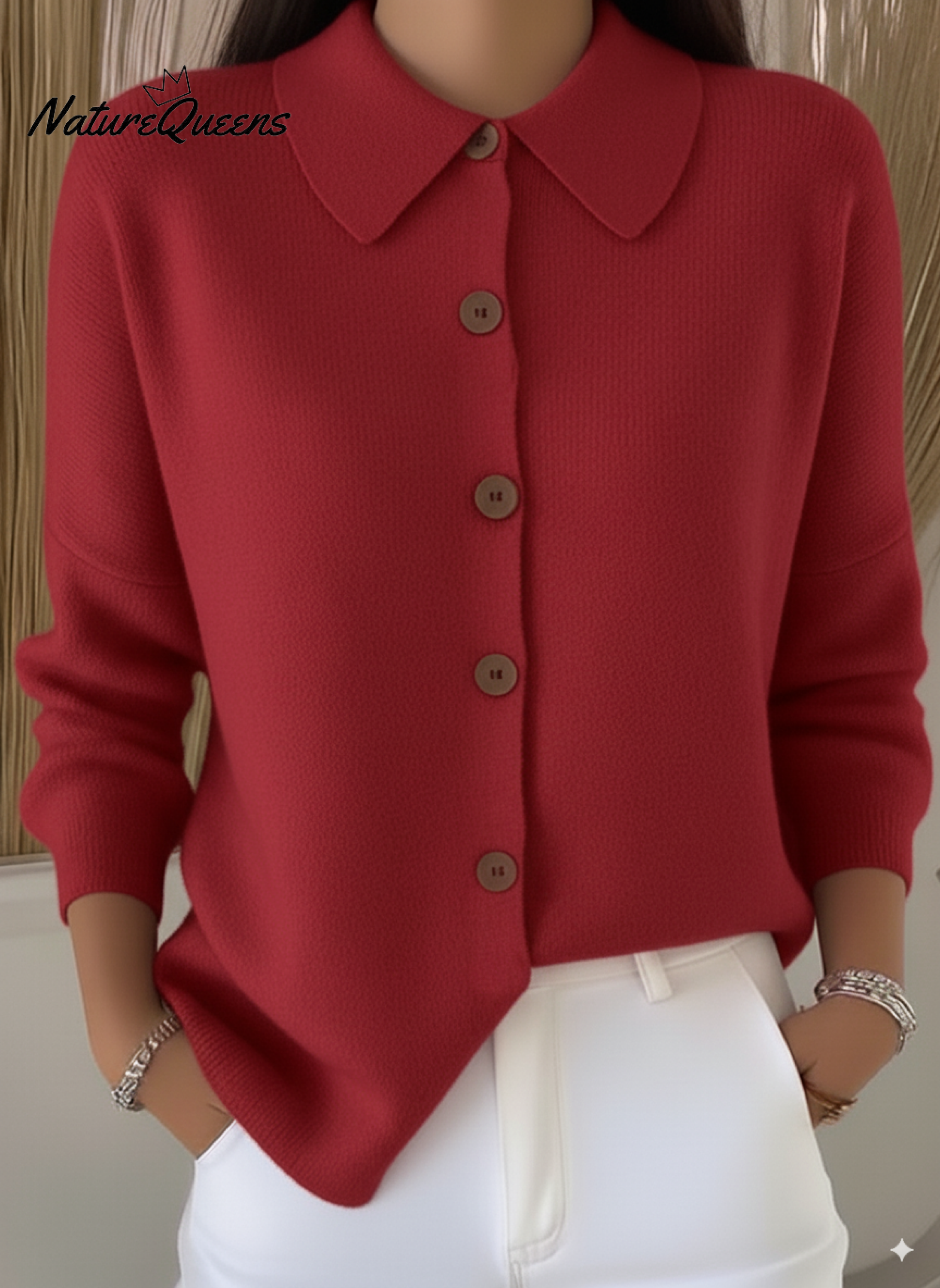 Peter Flip Soft Wool Collar Button-Down Cardigan Sweater Top