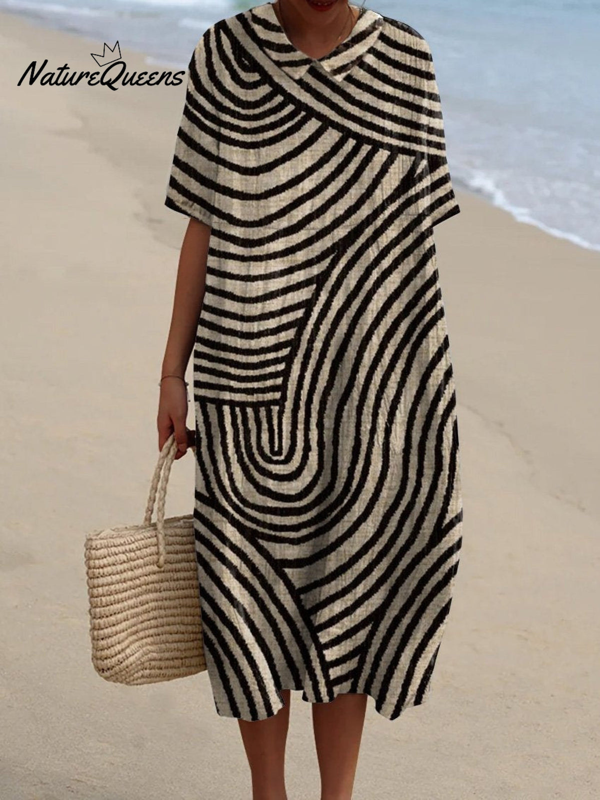 Women's Geometric Hand Drawn Circle Line Pattern Print Flowy Dress