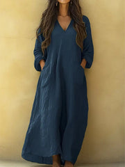 Women's Solid Color Art Print Casual Cotton Linen Dress