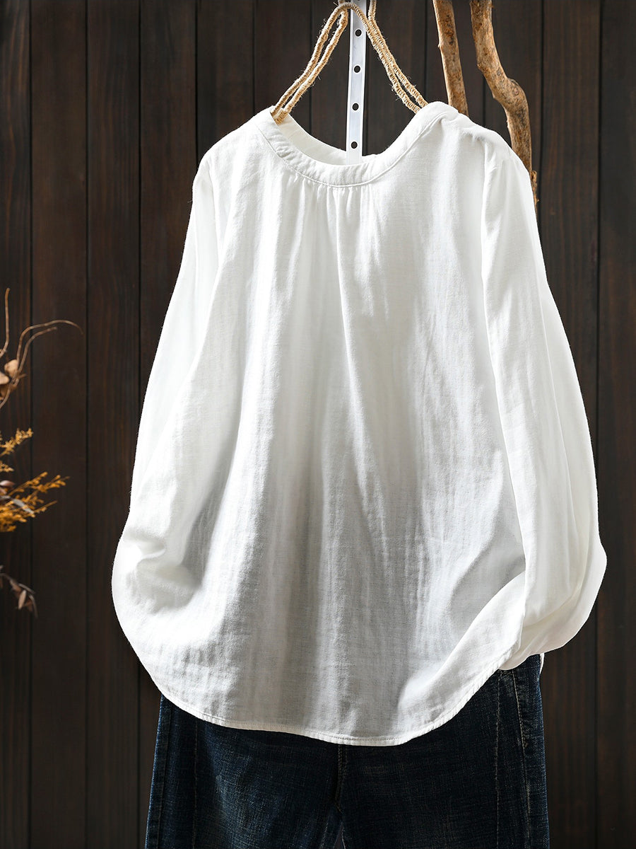 Women Spring Artsy Pure Color 100%Cotton Shirt