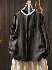 Women Spring Artsy Colorblock 100%Cotton Shirt