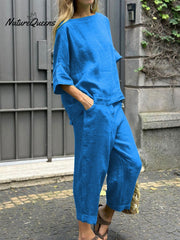 Women's Casual Cotton And Linen Suit