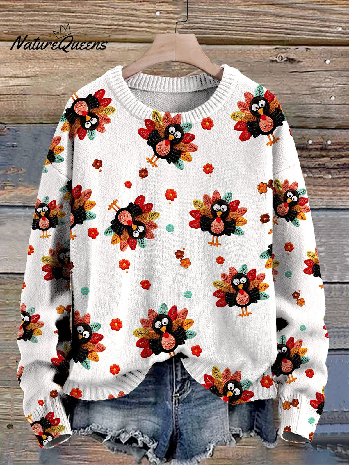 Thanksgiving Turkey 3D Print Knit Pullover Sweater