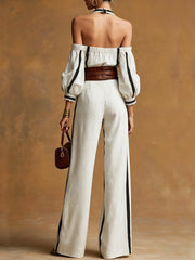 Bohemian Halter Top + Wide-leg Pants Set