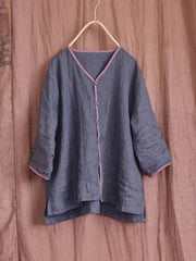 Casual Trimmed Linen And Cotton Shirt