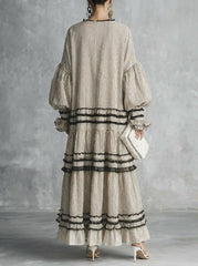 Women's Casual Stylish Vacation Art Striped Ruffled Cotton Maxi Dress