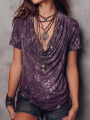 Boho Sexy Tie-dye Cowl-neck Cotton Shirt