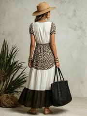 Leopard Print & Color Block Tiered High-low Maxi Dress