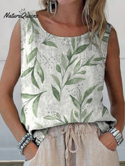 Spring Bough Pattern Printed Women's Casual Cotton And Linen Tank Top