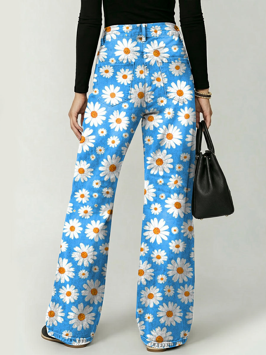 Cute Daisy Decorative Pattern Women's Denim Pants
