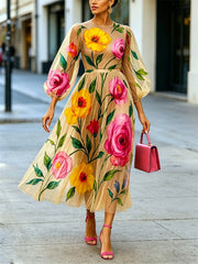 Women's Fashion Floral Art Print Casual Stylish Comfortable Dress