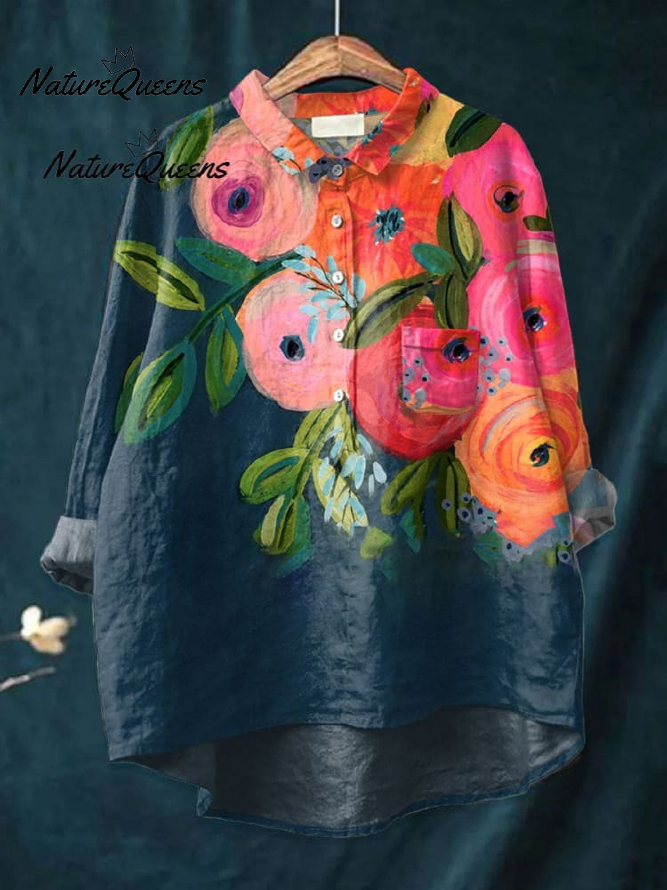 Women'sFloral ArtPrint Casual Cotton Shirt