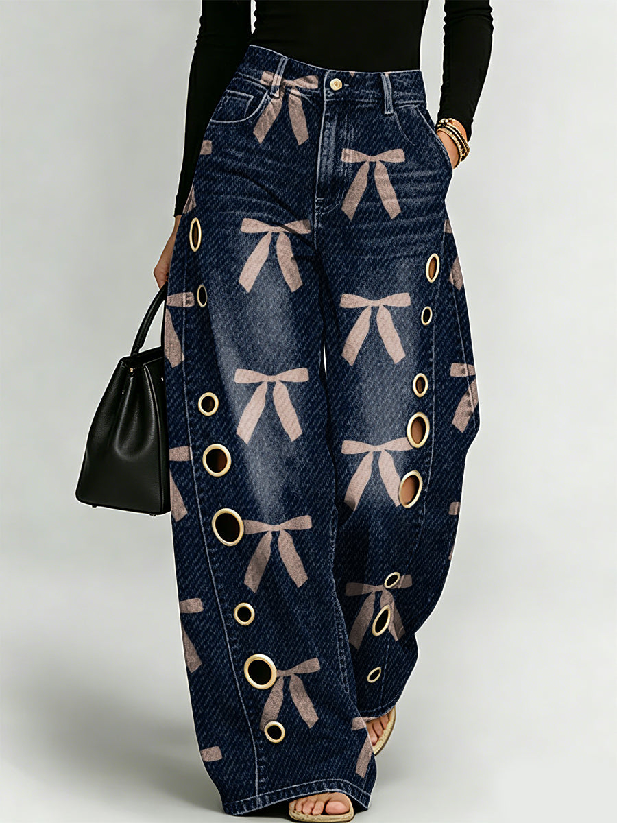 Cute Bow Decoration Pattern Women's Denim Pants